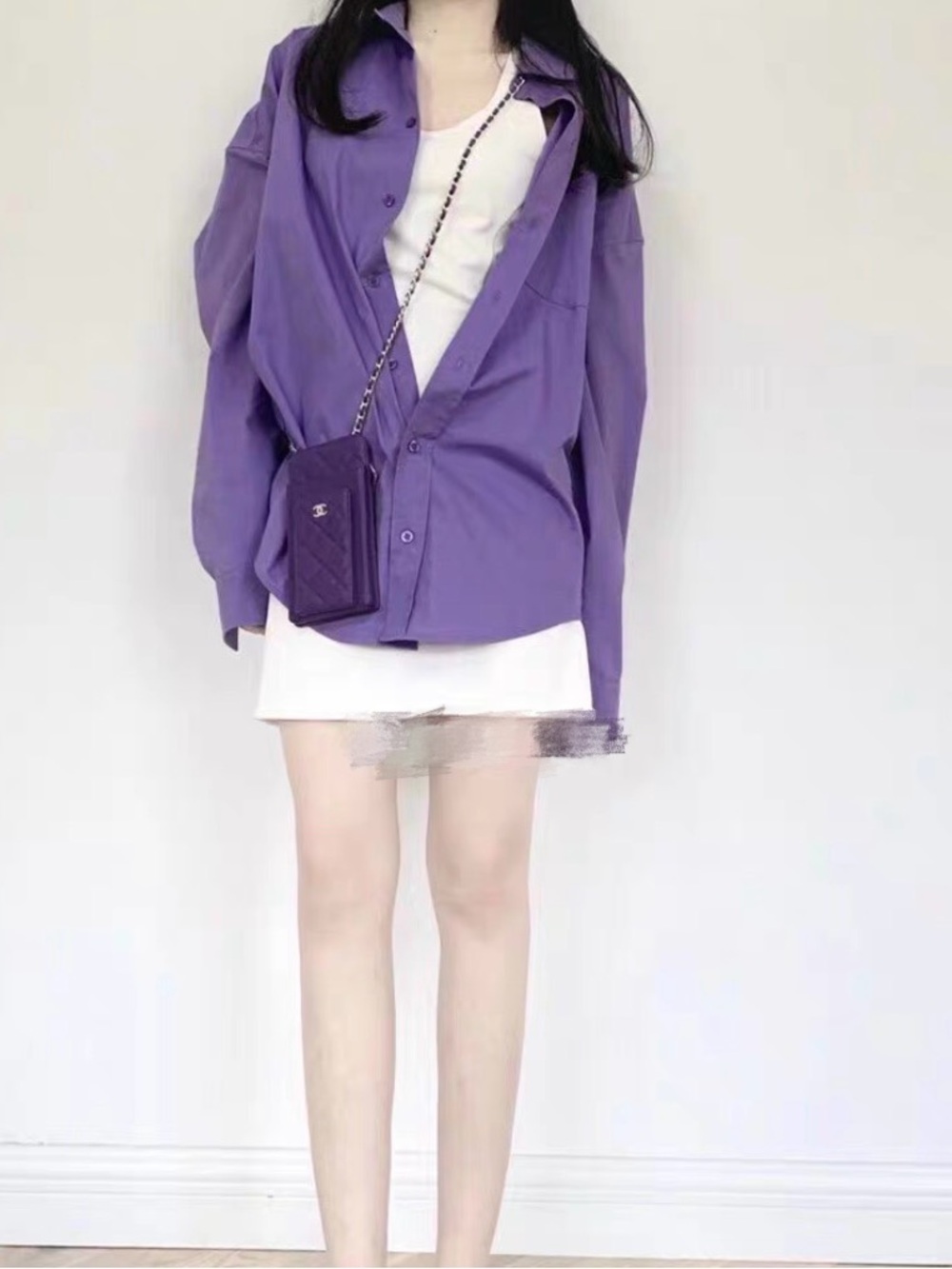 BLCG style purple Button-down off-shoulder Oversized Shirt